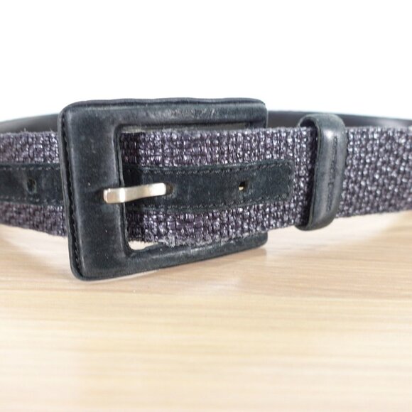 VINTAGE Old Belt Mens Size 30 Black Leather Buckle 90s Designer RENE LEZARD - Picture 1 of 14